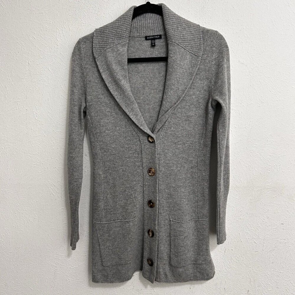 Eileen Fisher Cardigan Sweater Merino Cashmere Blend Shawl Collar Button Up XS